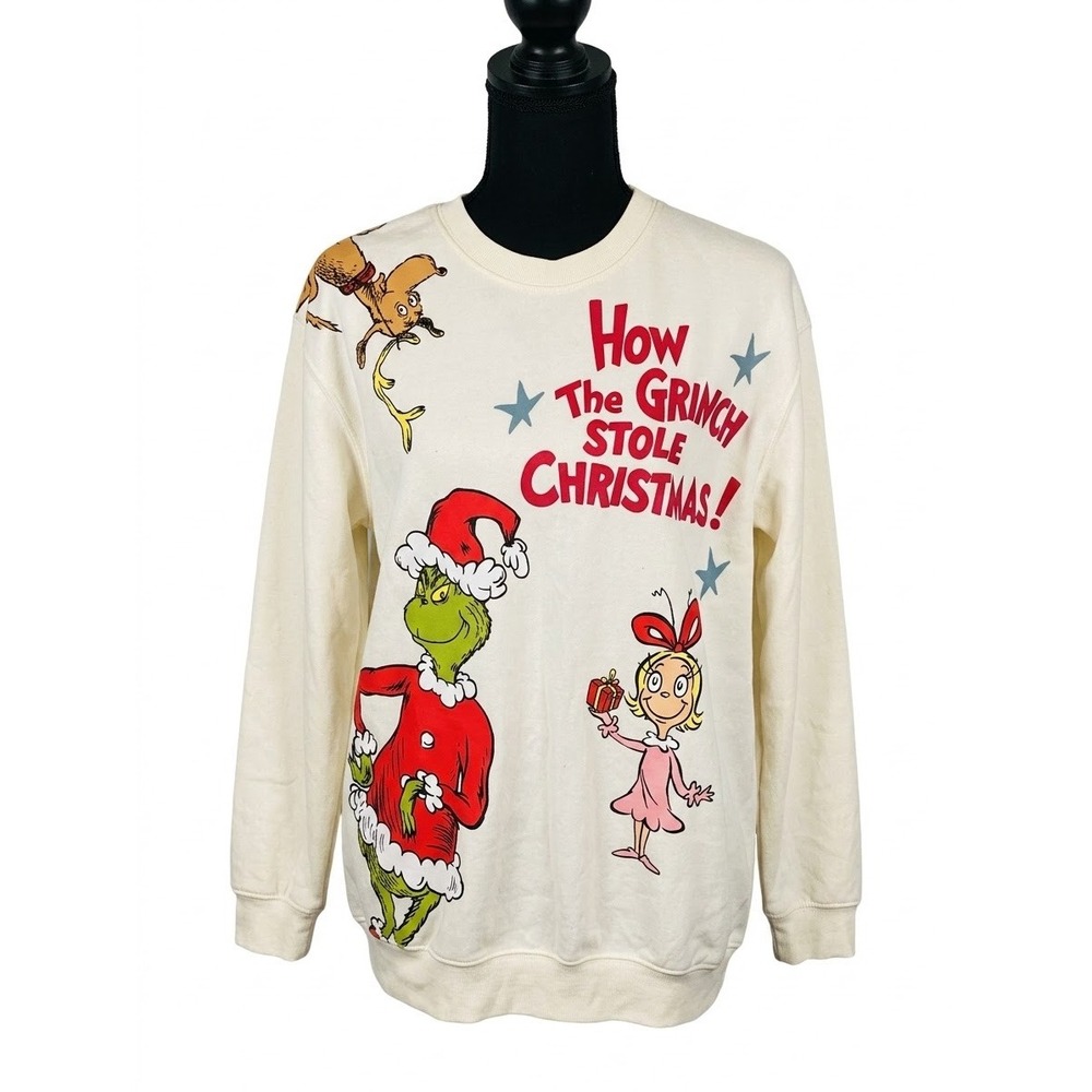 Hybrid The Grinch Sweatshirt Womens S Cream Excellent Dr Seuss Graphic Pullover
